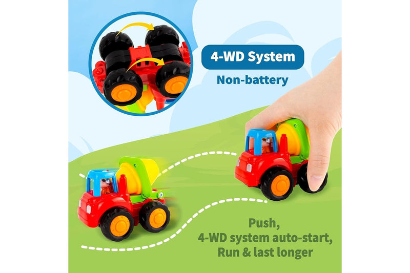 4-Piece Friction Car Toy Set for Toddlers - Construction Vehicles for Early Education