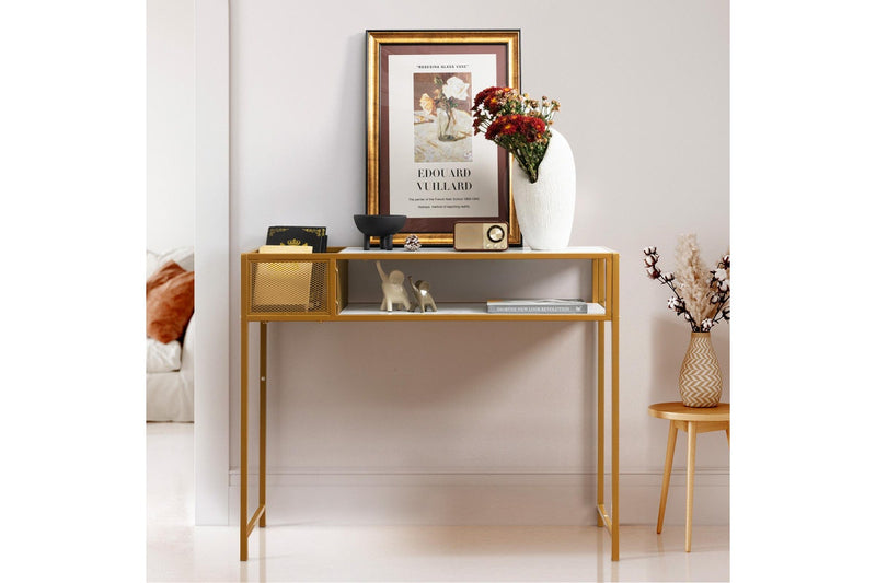 Giantex Console Table 2-tier Faux Marble Sofa Table w/ Open Shelf Modern Entryway Table White