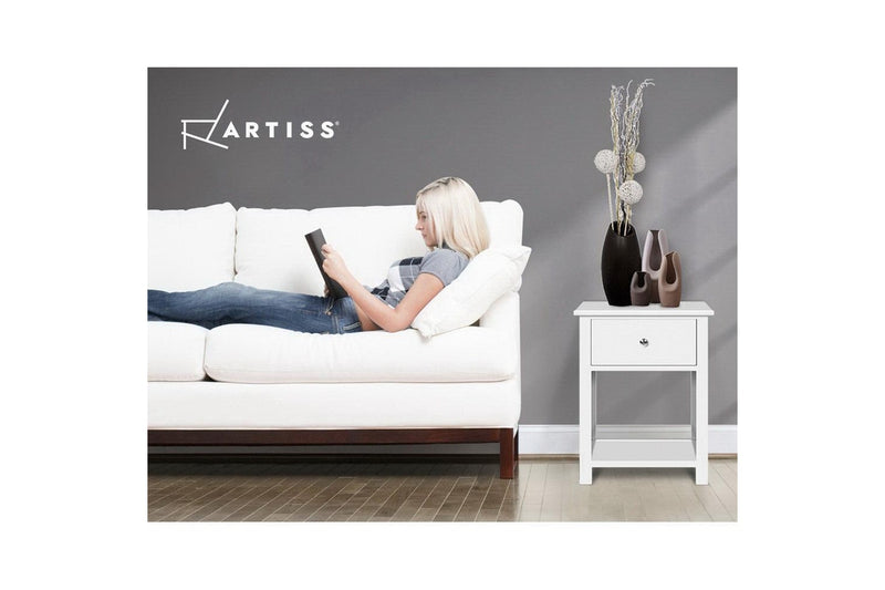 Artiss Bedside Table 1 Drawer with Shelf - EMMA White