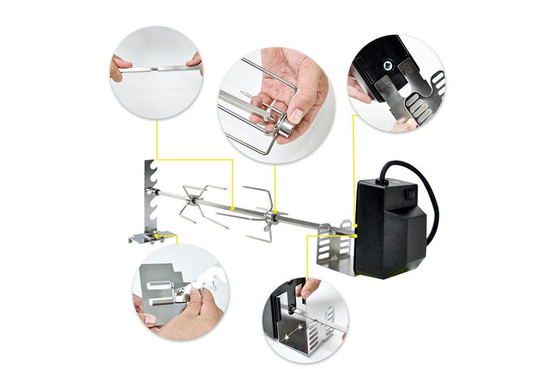 Automatic BBQ Rotisserie Kit Electric Stanless Steel Roast Spit Set Adjustable with Motor AU Plug for Grilling Hot Dog Chicken Steak