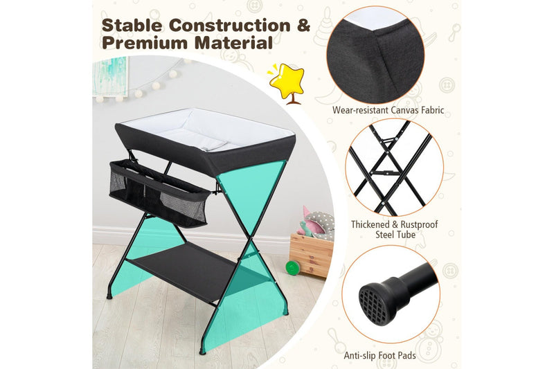 Giantex Baby Change Table Folding Nursery Organizer Diaper Changing Station Storage Basket & Shelf, Black