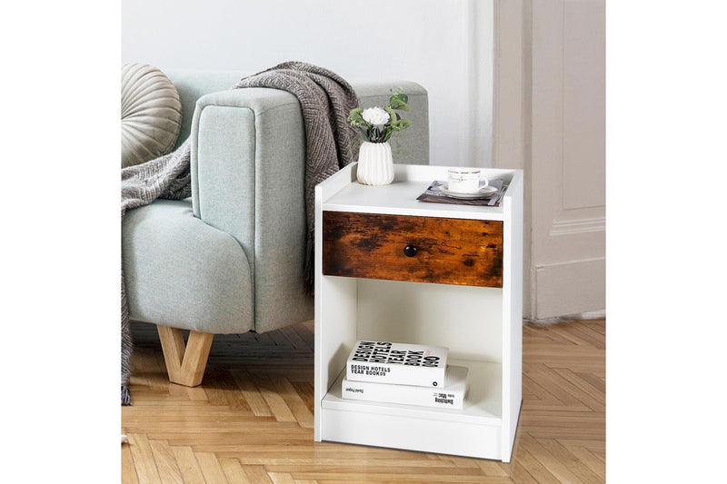 Giantex Set of 2 Nightstand w/Storage Drawer Wooden Bed Side Table,White