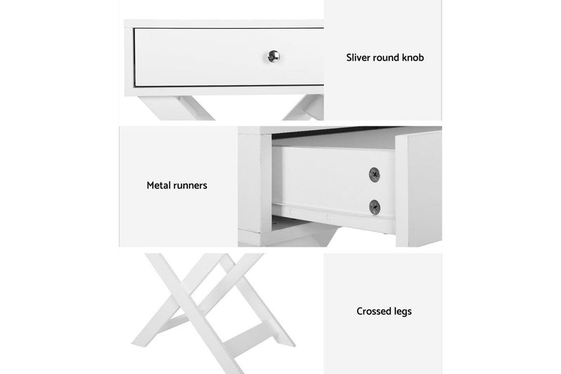 Artiss Bedside Table Drawers Side Table Storage Cabinet Nightstand White QARA