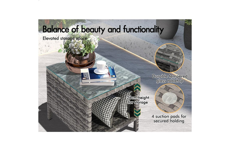 ALFORDSON Outdoor Furniture 3PCS Wicker Bistro Set Patio Chairs Table Grey