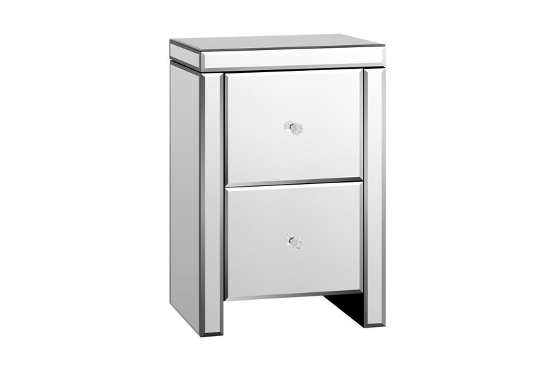 Oikiture Bedside Table Mirrored Glass Nightstand Silver