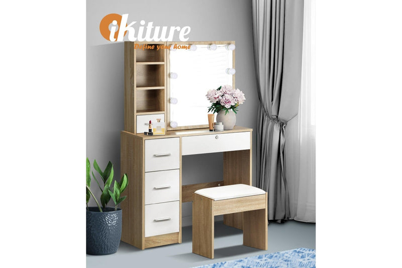 Oikiture Dressing Table Stool Set 10 LED Bulbs(Natural White)
