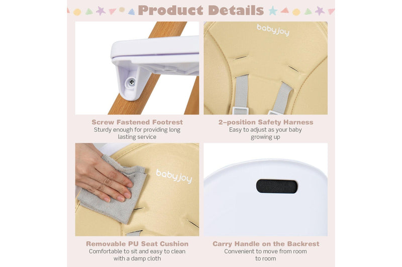 Giantex 4-in-1 Baby High Chair Convertible Infant Eating Highchair w/Adjustable Tray Kids Dining chair Beige