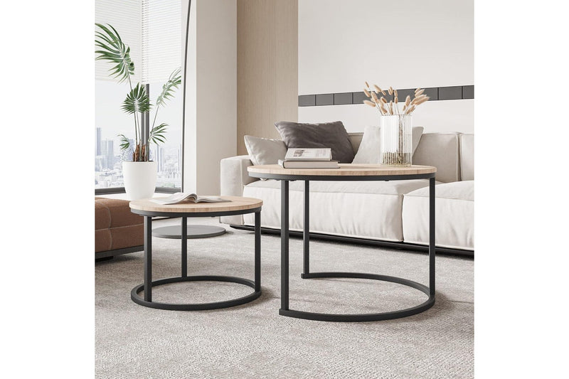 Wood Nesting Coffee Table Set - Round Tables for Living Room Furniture