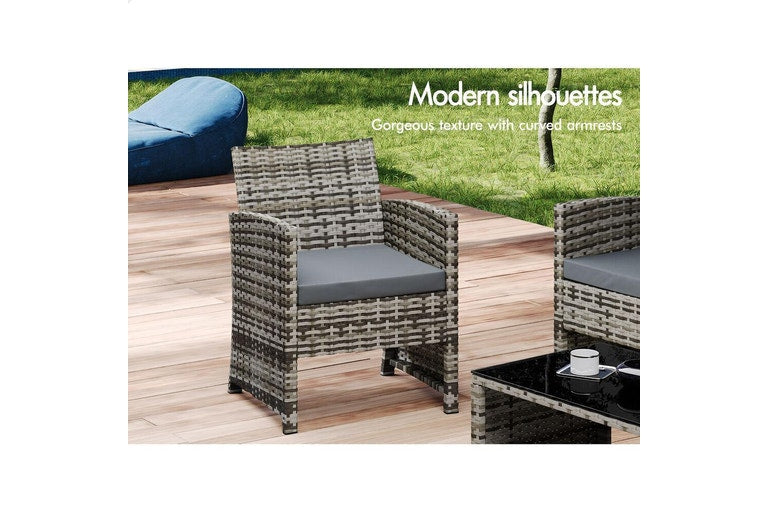 ALFORDSON 4 Seater Outdoor Sofa Set Patio Furniture Chairs Table Set Wicker Mixed Grey