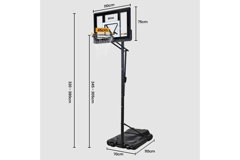 DR. DUNK Portable Basketball Hoop Stand System, Full Size 2.45m to 3.05m Height Adjustable