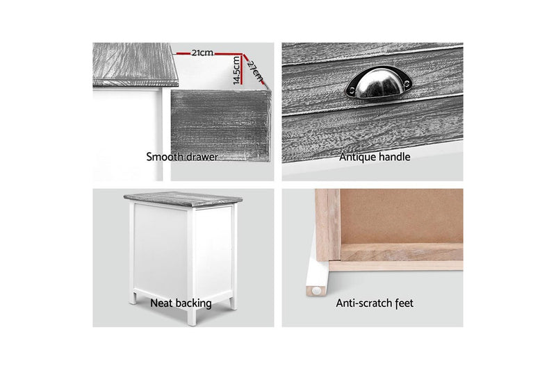 Artiss Bedside Table 2 Drawers Vintage X2 - THYME Grey