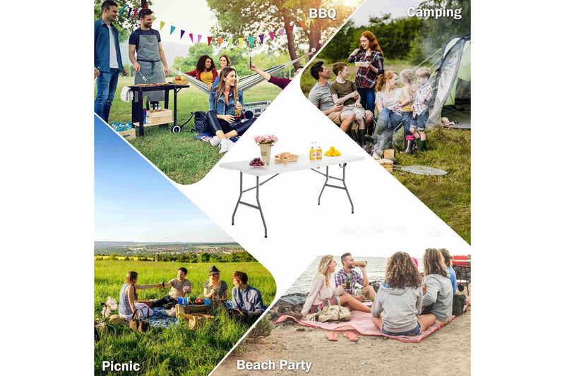 Costway 180cm Camping Table Folding Study Desk Picnic Dining 150kg Weight Capacity w/Carrying Handle