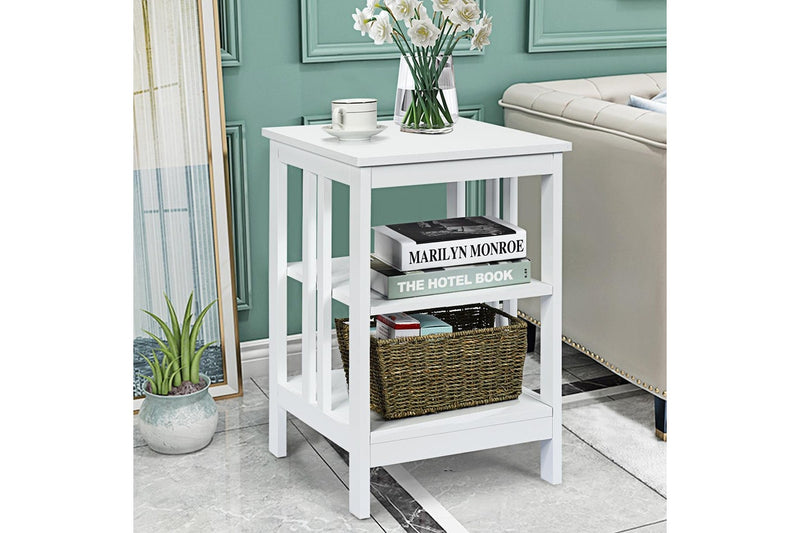 Giantex 3-Tier Bedside Table Nightstand Storage Display Shelf End Table, White