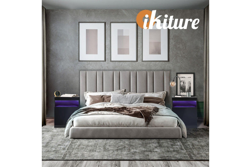 Oikiture Bedside Table LED Black