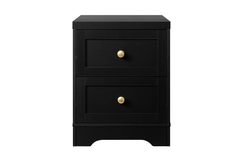 Oikiture 2 X Bedside Tables Hamptons Furniture Storage Cabinet Black
