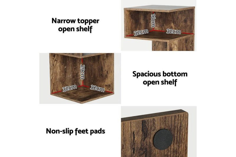 Artiss Bedside Table Shelves Side End Table Storage Nightstand Rust Oak UMENI