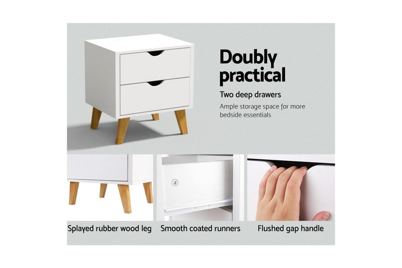 Artiss Bedside Table 2 Drawers - ANDERS White