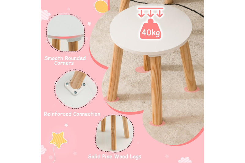 Giantex 2-in-1 Kids Vanity Table & Stool Set Makeup Dressing Table Princess Pretend Playset w/Removable Mirror & Drawer White