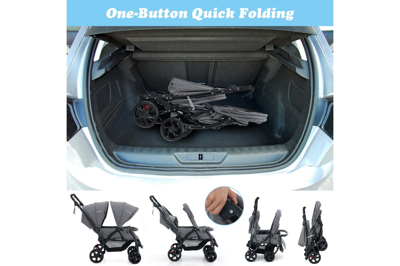 Giantex Foldable Double Seat Baby Pram Toddler Stroller Backrest Footrest Twin Infant Snap Stroller