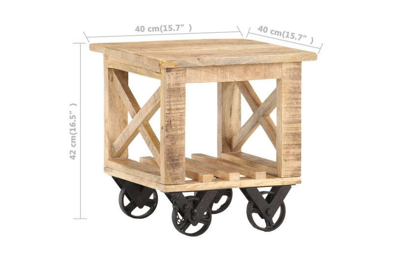 Side Table with Wheels 40x40x42 cm Rough Mango Wood vidaXL