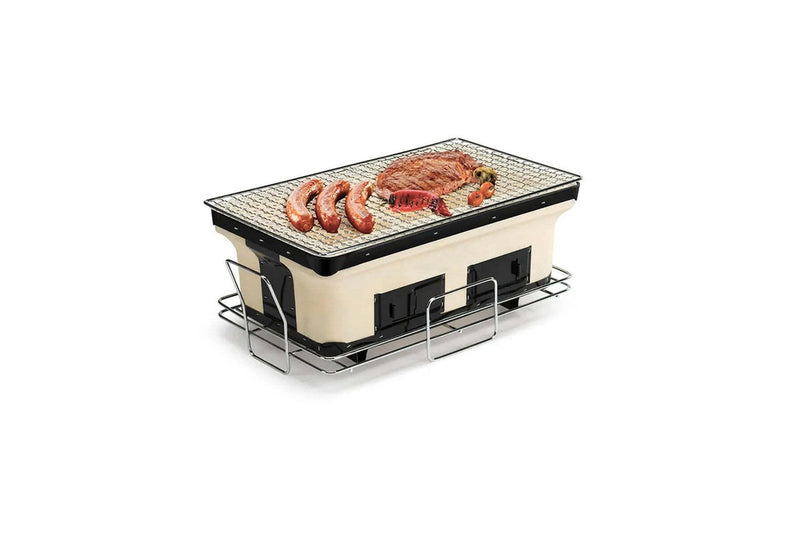 Portable Hibachi Tabletop Grill Dual Charcoal BBQ Chambers