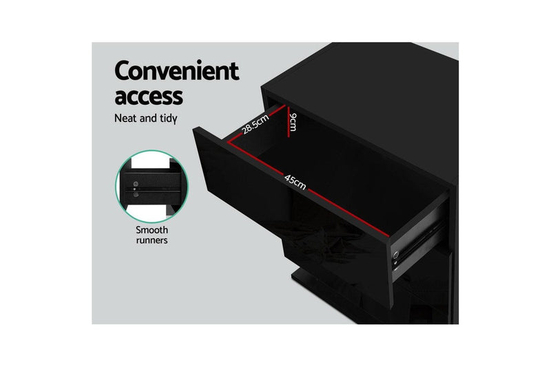 Artiss Bedside Table LED 3 Drawers - MORI Black