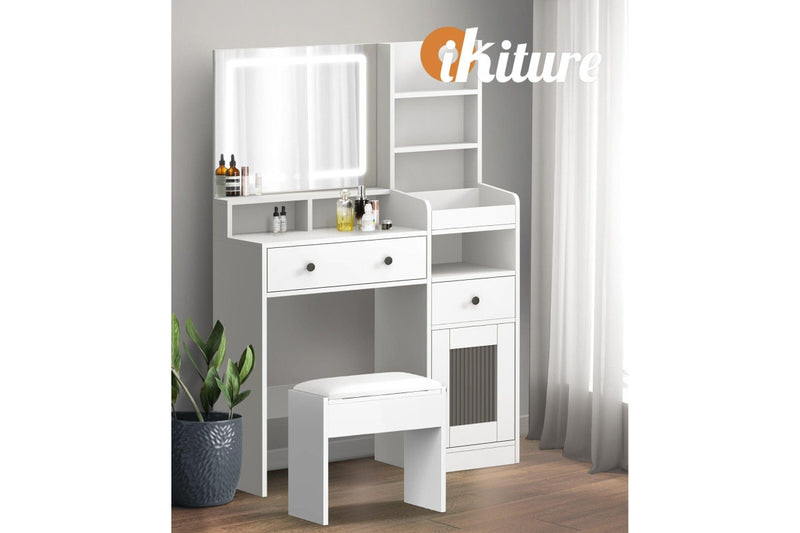 Oikiture Dressing Table Stool Set LED Light (White)