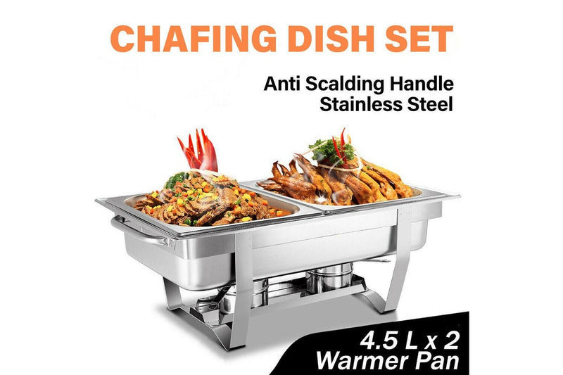 Alston 9L 4.5x2 Bain Marie Bow Food Buffet Warmer Pan Chafing Dish Stainless Steel Catering Warmer Set with Trays Lid Fuel Holder Party Banquet Dining