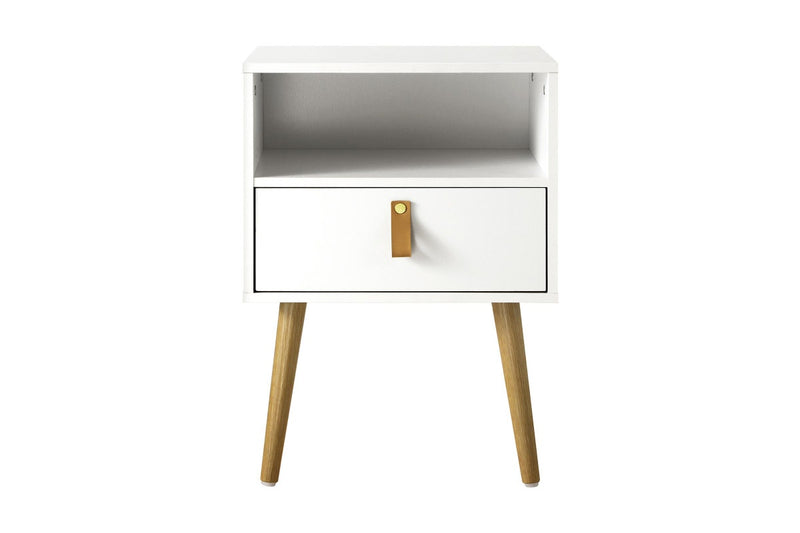 Oikiture 2 X Bedside Tables Side Table w/ Leather Handle White