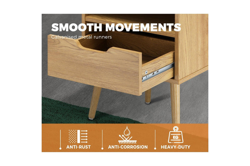 Oikiture Drawer Bedside Table Wood