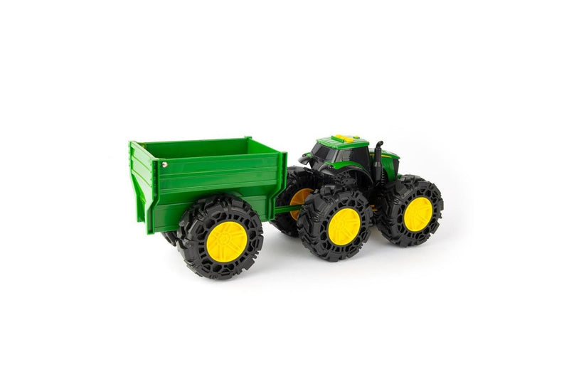 John Deere 38cm Monster Treads Tractor Kids Vehicle Toy w Wagon Light Sounds 3+