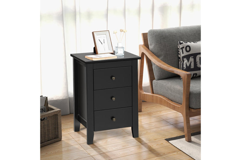 Giantex Bedside Table 3 Chest of Drawers Nightstand Home Office End Table Side Cabinet Black
