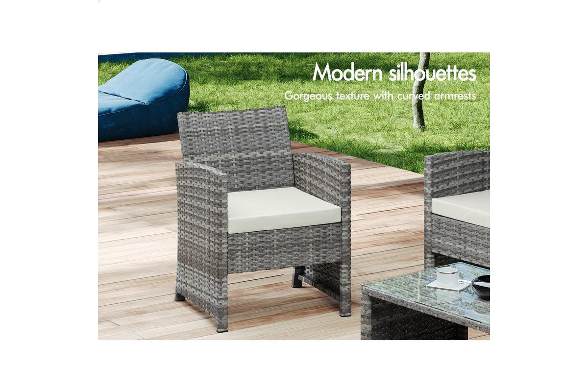 ALFORDSON Outdoor Furniture 4PCS Garden Patio Chairs Table Set Wicker Grey