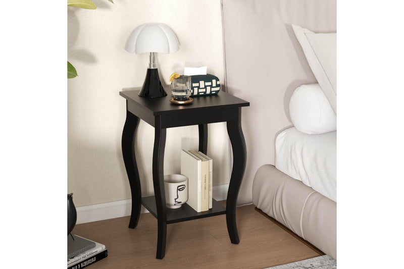 Giantex 2-Tier Bedside Table Accent End Tables w/Open Storage Shelves Home Office Plant Stand Side Table Black