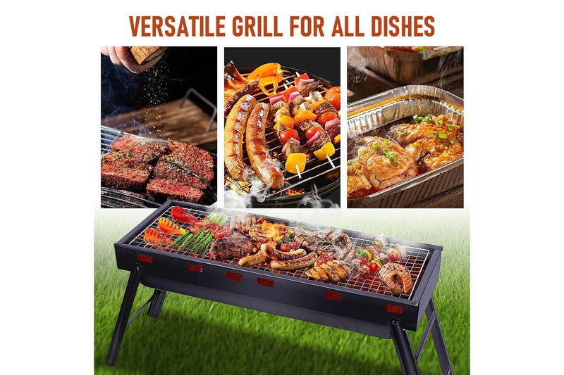 Charcoal BBQ Grill Folding Portable Camping Barbecue Grill Lightweight for Outdoor GrillingCamping Hiking Picnics Tailgating Backpack Party 60x22x37cm