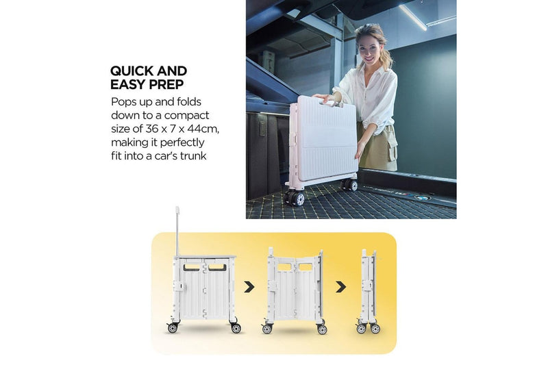 Viviendo Folding Shopping Trolley Portable Grocery Cart Rolling Wheel with Sliding Cover - White