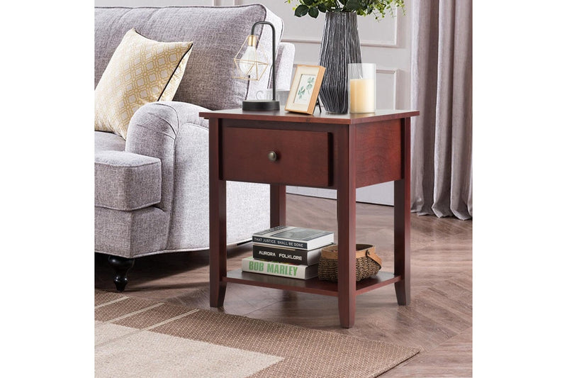 Giantex Set of 2 Bedside Tables Nightstand Wooden End Table Sturdy Storage Cabinet Bedroom Accent Table