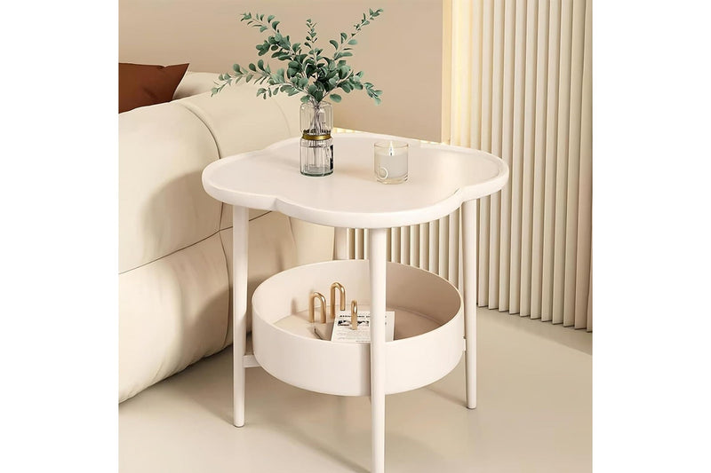 Cute 2 Tier Sofa Side Table for Living Room or Bedroom - 20 inch White Tray Table