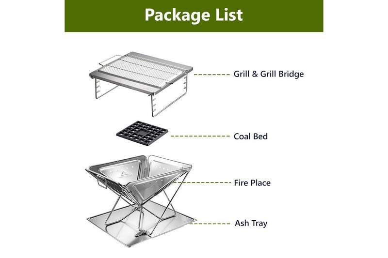 CAMPINGMOON Stove Fire Pit BBQ Grill Adjustable Camping Stainless Steel Large MT-045