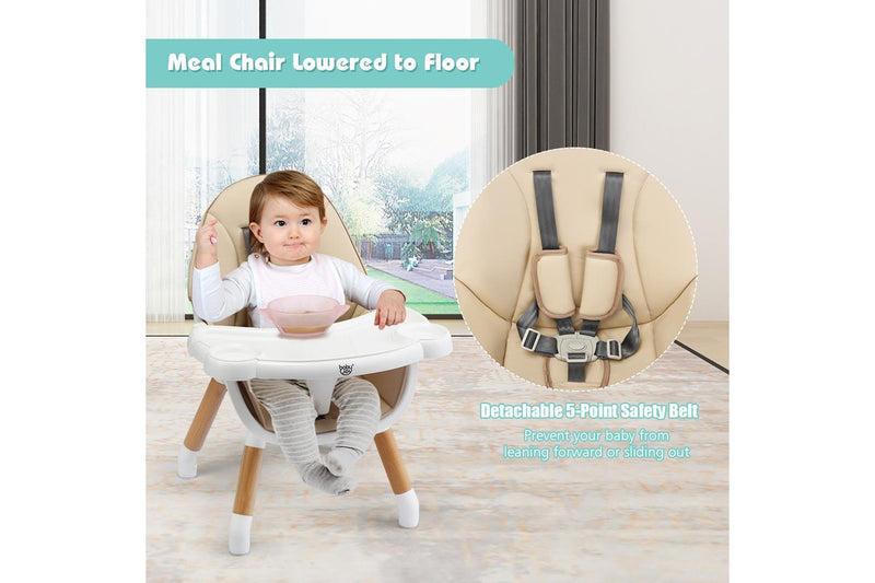 Giantex 5-in-1 Convertible Baby High Chair Toddler Booster Seat Kids Table & Chair Set w/Removable Tray,Khaki