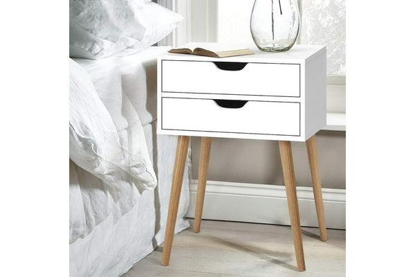 Artiss Bedside Table 2 Drawers - BODIE White