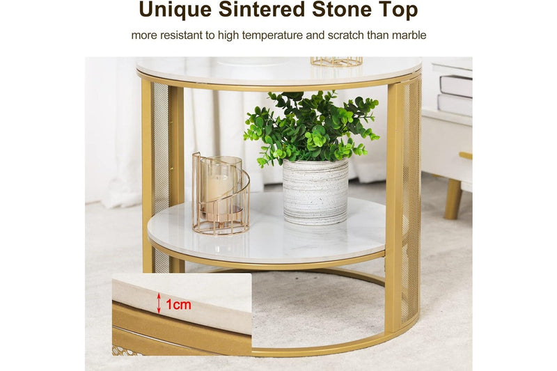 Marble Top Side Table Gold 2 Tier Round Coffee Tables 5