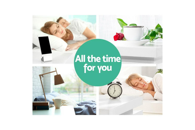 Artiss Bedside Table LED 3 Drawers - COLEY White