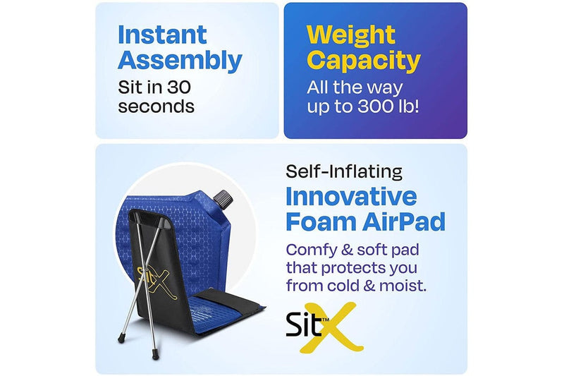 SitX AirPro Inflatable Foldable Portable Pocket-Sized Camping Chair Blue Black