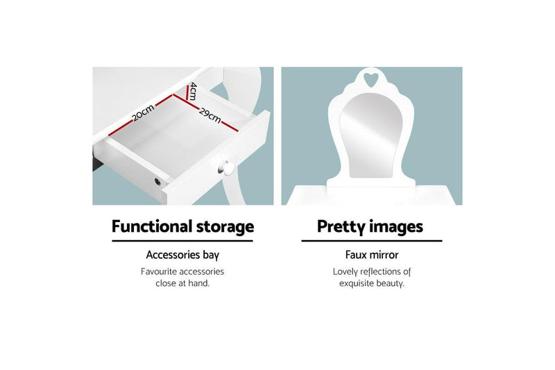 Keezi Kids Dressing Table Stool Set Vanity Mirror Princess Children Makeup White