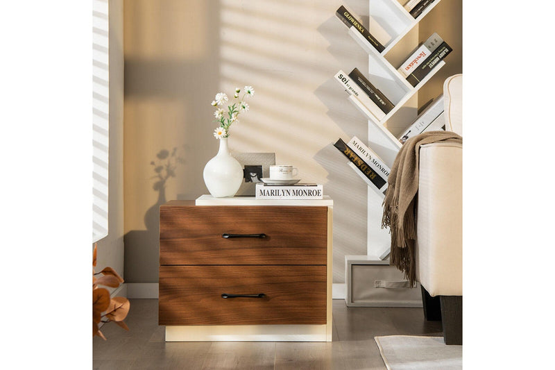 Giantex Modern Wood Nightstand Home Bedside Storage Table 2 Drawer Wooden End Table