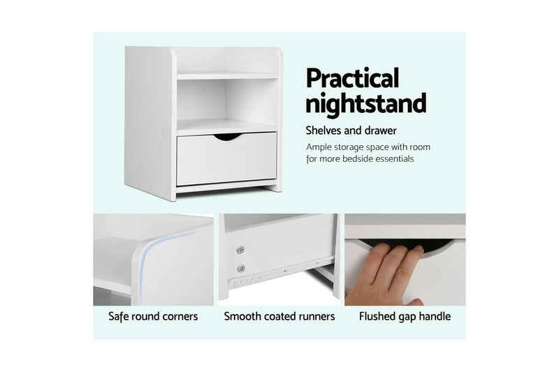 Artiss Bedside Table 1 Drawer with Shelf - FARA White