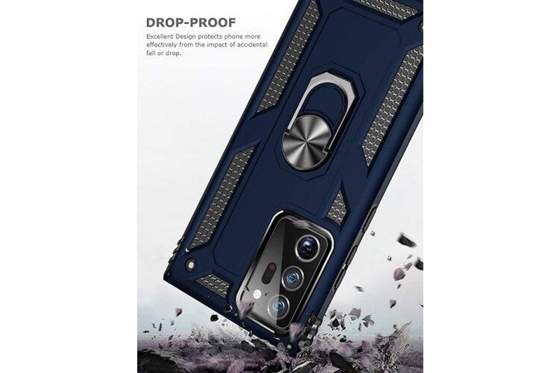For Samsung Galaxy Note 20 Ultra /Note 20 Ultra 5G 6.9 Case, Military Grade 360 Degree Rotating Metal Magnetic Ring Car Mount Holder Kickstand Shockproof Heavy Duty Cover (Navy Blue)