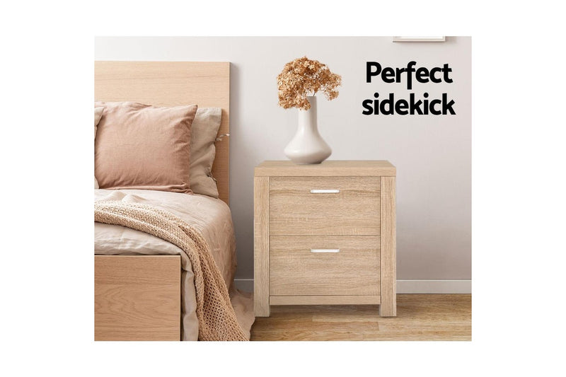 Artiss Bedside Table 2 Drawers - MAXI Pine