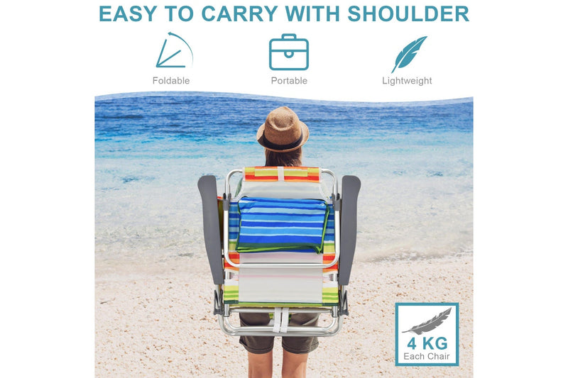 Costway 2-Pack Folding Backpack Beach Chair Table Set 5-Position Outdoor Reclining Chair Yellow